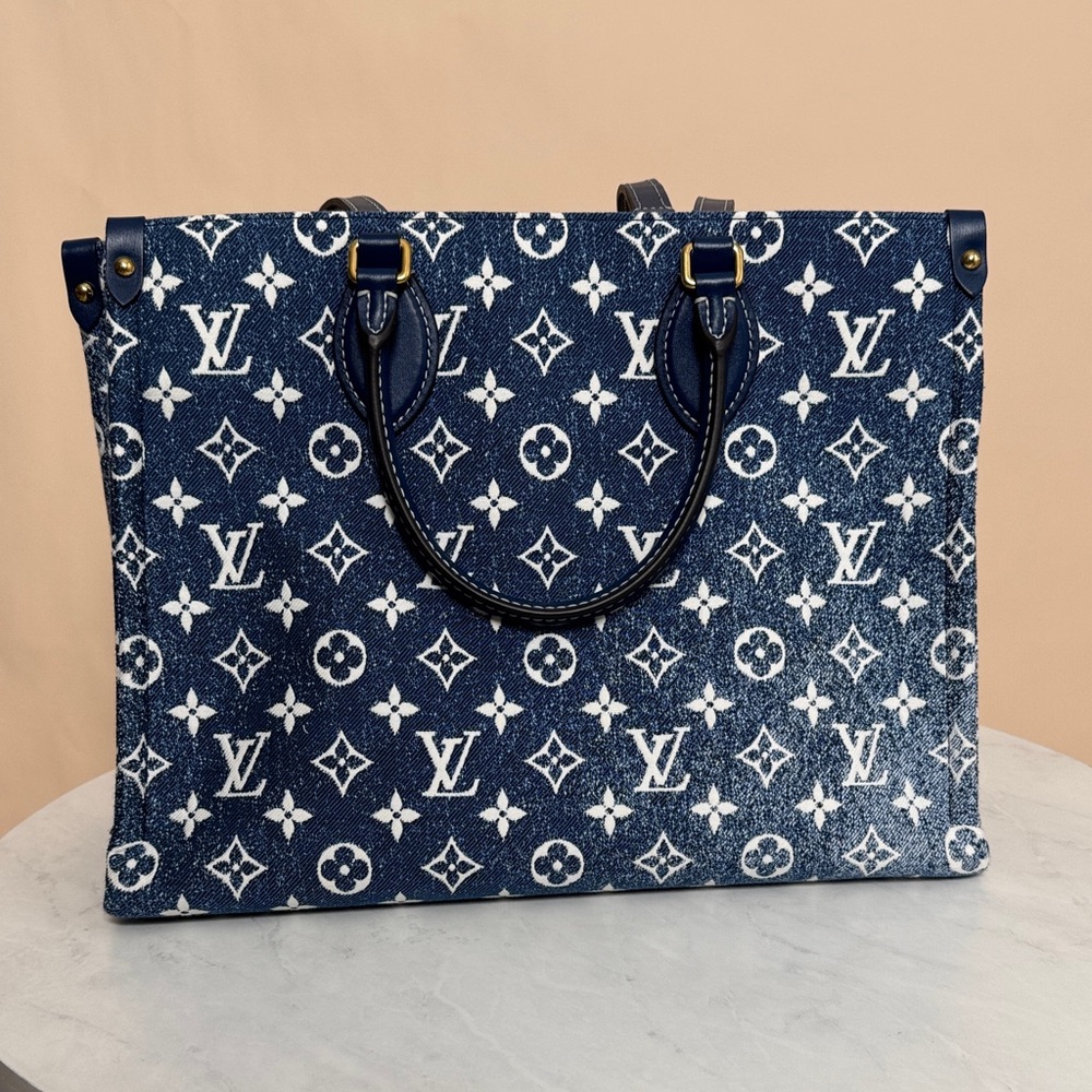 Louis Vuitton Navy Blue and White Monogram Tote